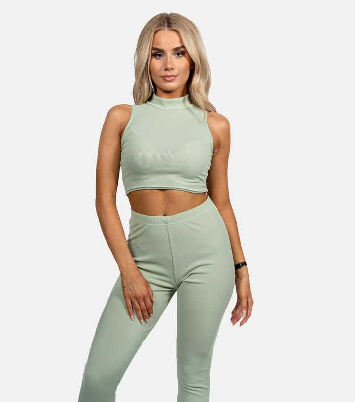 JUSTYOUROUTFIT Light Green Crop Top and Leggings Set | New Look