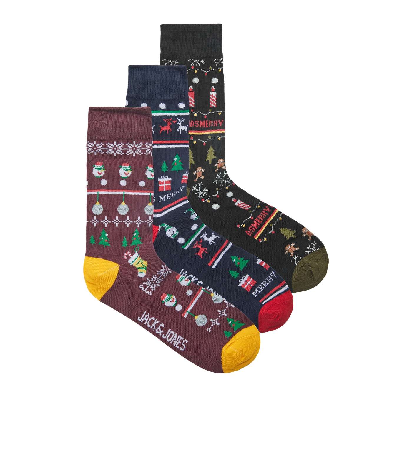 Jack & Jones 3 Pack Navy Red and Black Christmas Socks Gift Set