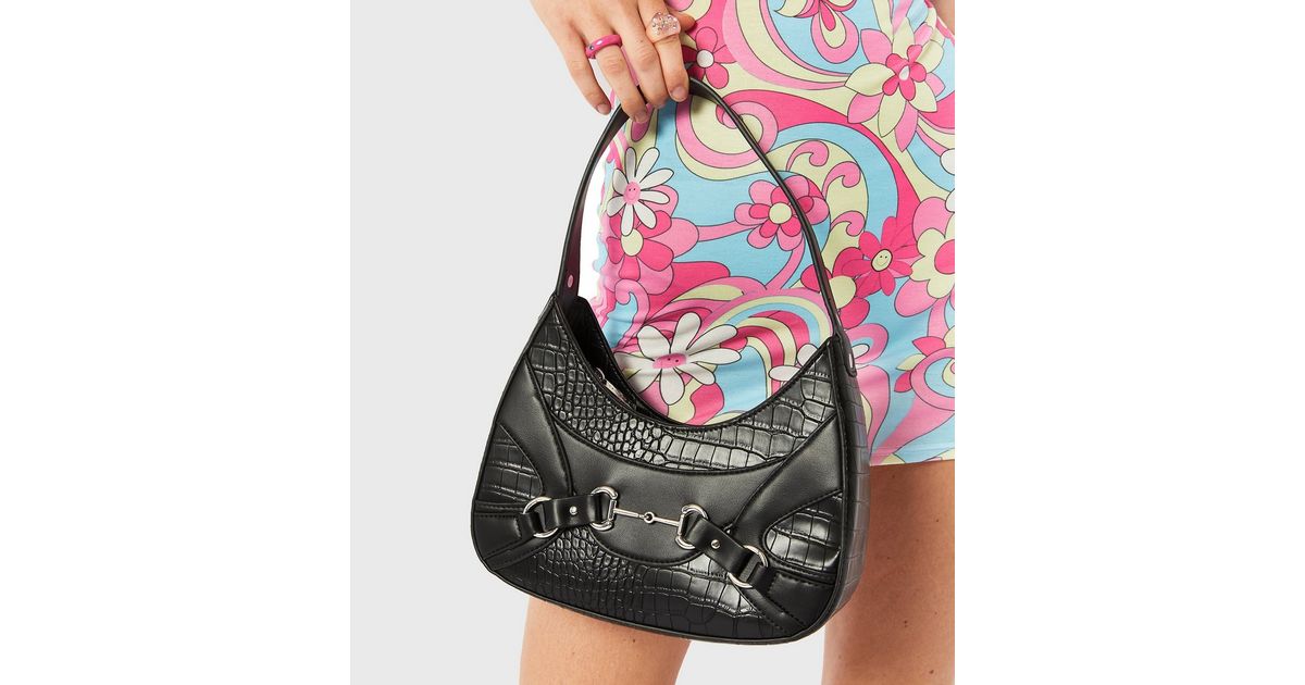 Skinnydip Black Faux Croc Shoulder Bag New Look