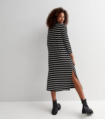 Black Stripe Long Sleeve Oversized Midi 