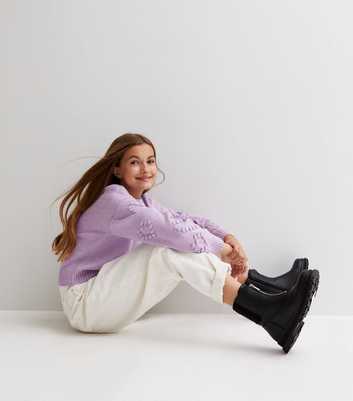 Girls Lilac Heart Bobble Knit Jumper