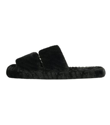 Loungeable Black Chevron Fluffy Slider Slippers New Look