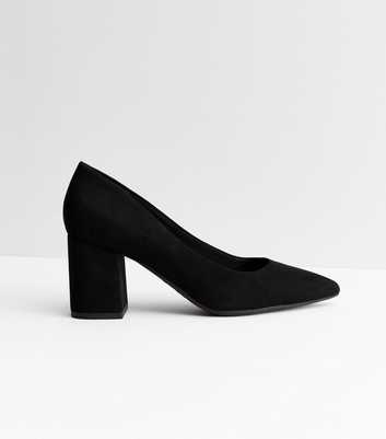 Black Suedette Block Heel Court Shoes