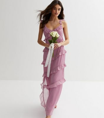 Lilac Chiffon Strappy Ruffle Trim Maxi Dress New Look