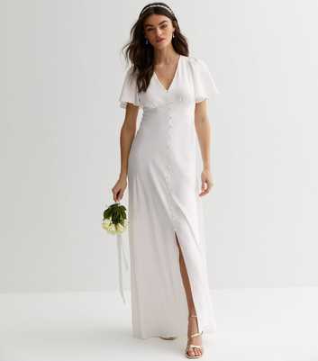 Off White Satin Short Sleeve Button Front Maxi Dress