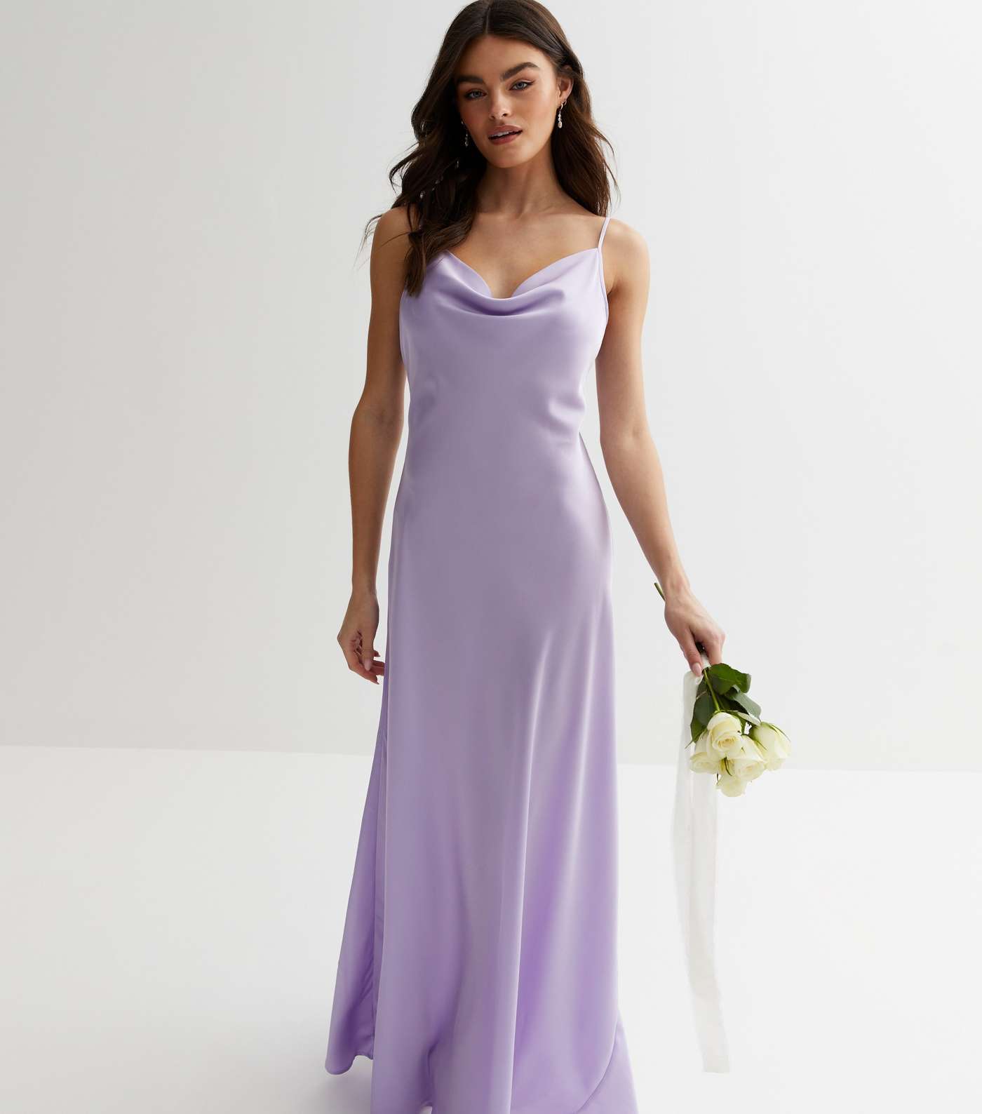 Lilac Satin Cowl Neck Strappy Maxi Dress Image 2