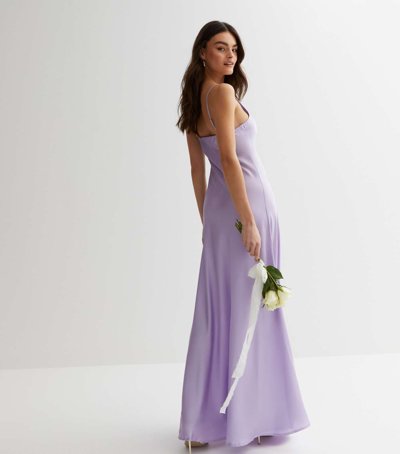 Lilac Satin Cowl Neck Strappy Maxi Dress Image 4