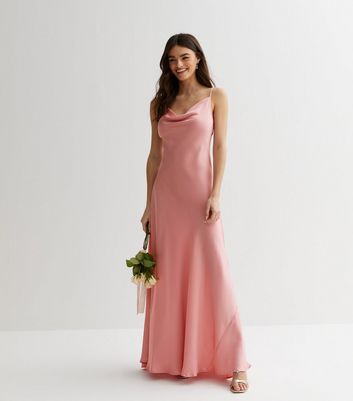 Pink Satin Cowl Neck Strappy Maxi Dress New Look