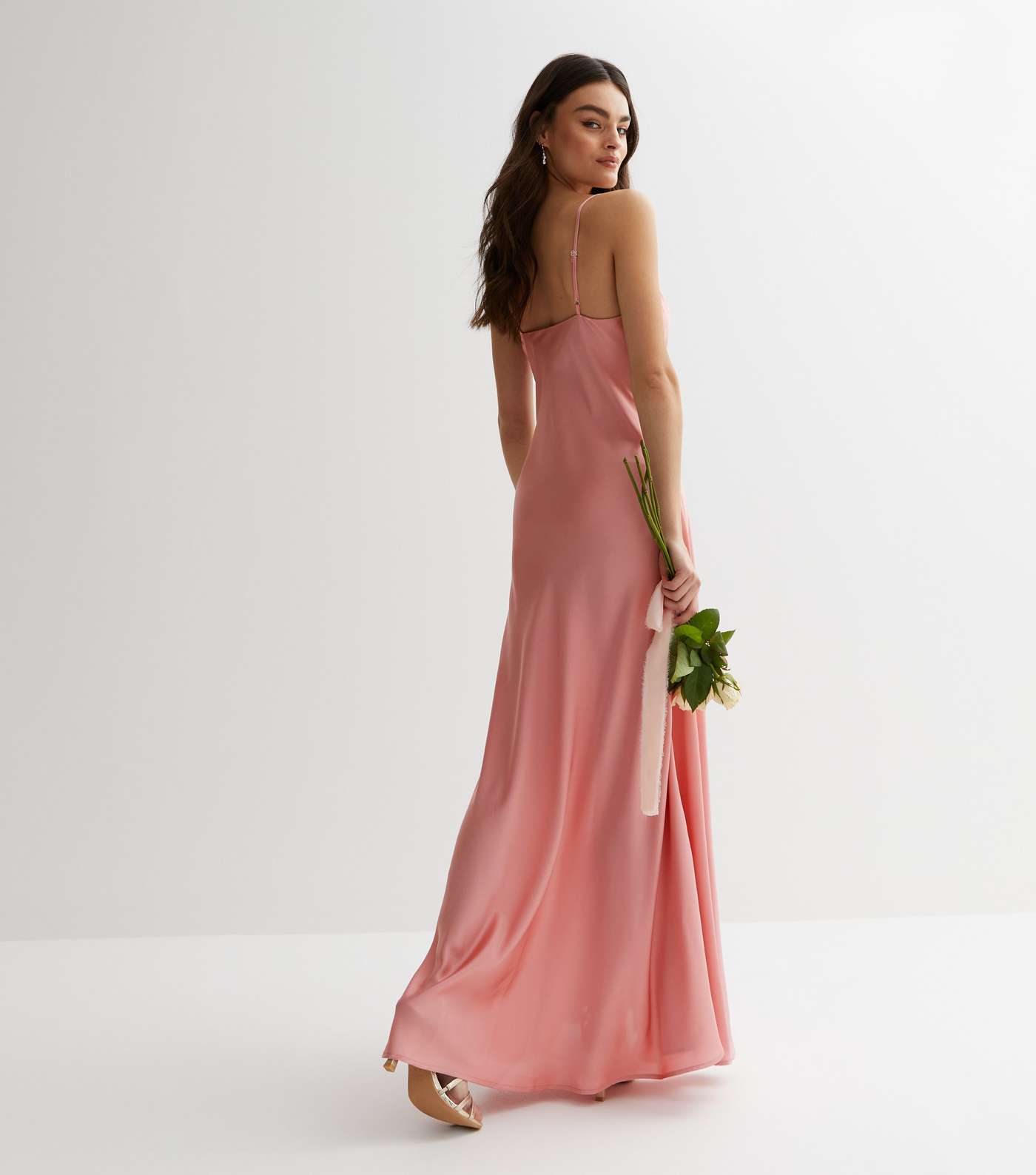 Pink Satin Cowl Neck Strappy Maxi Dress Image 4