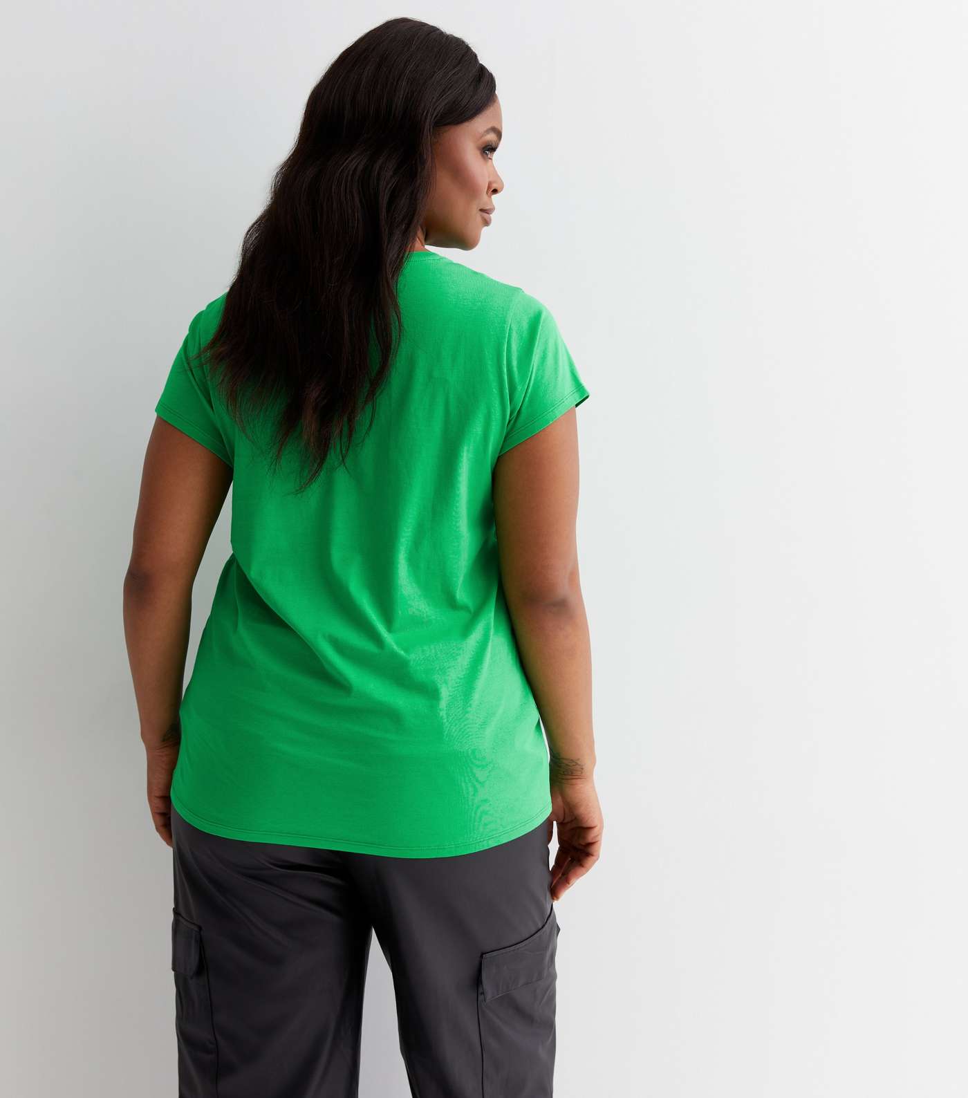 Curves Green Crew Neck Oversized T-Shirt Image 4