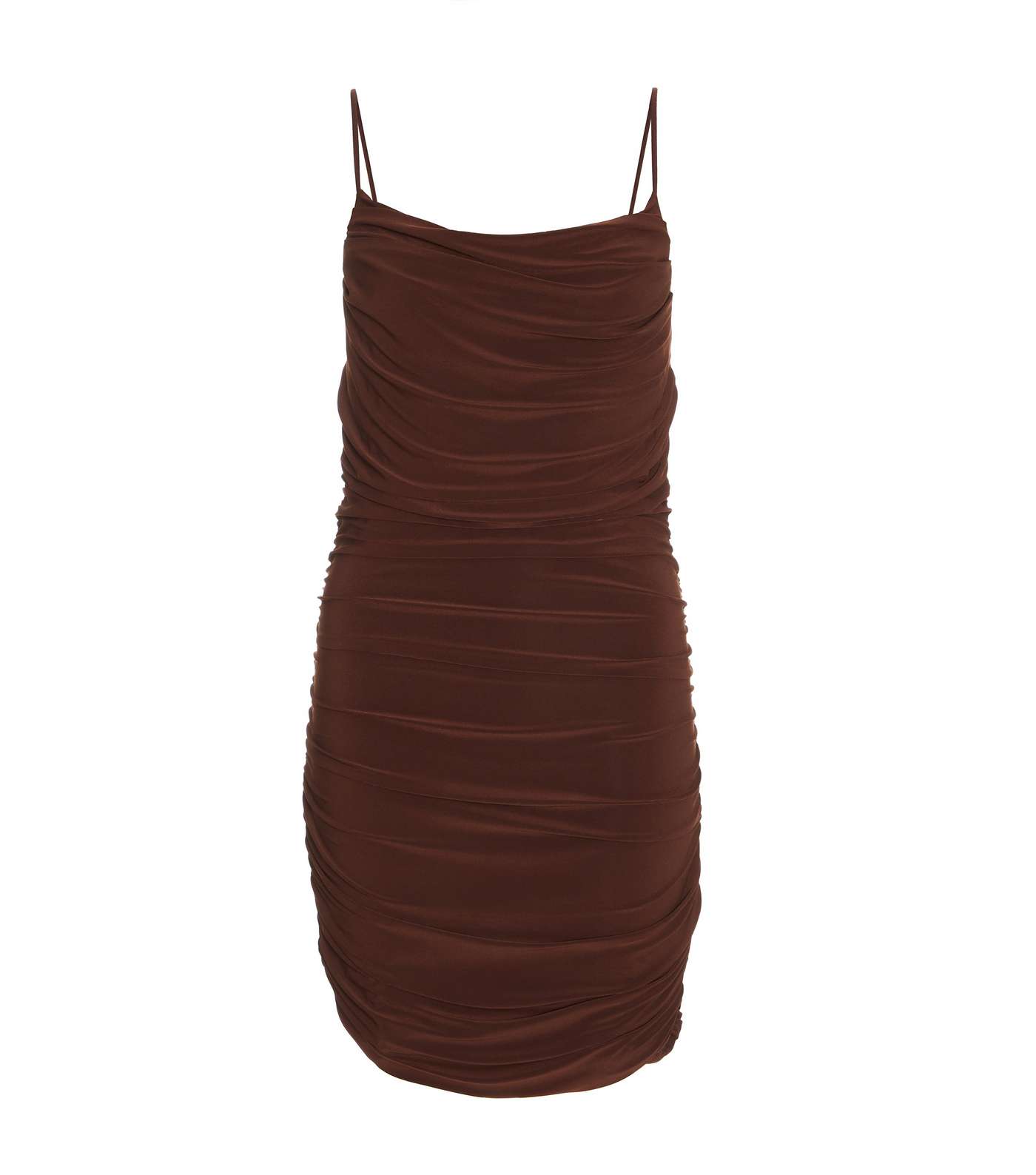 QUIZ Dark Brown Ruched Bodycon Mini Slip Dress Image 4