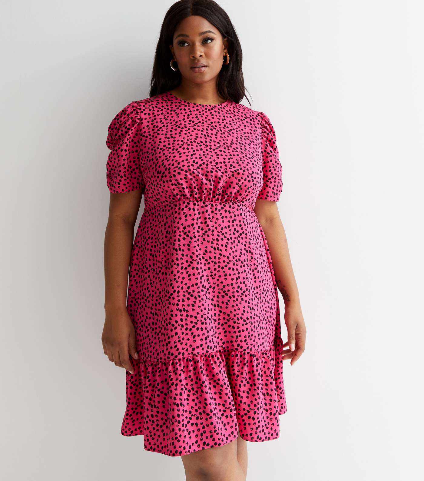 Curves Pink Spot Mini Smock Dress