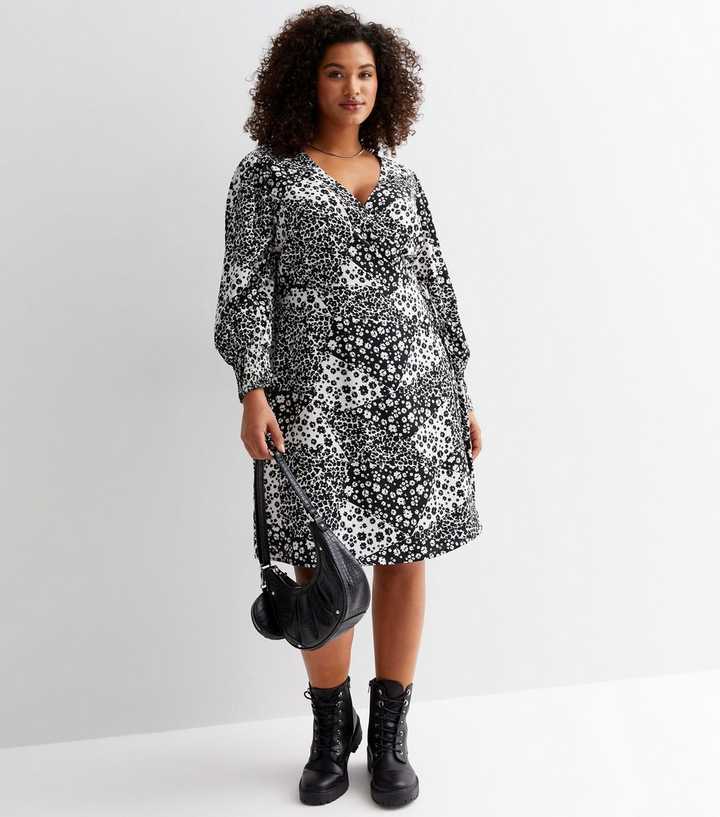 Women's Black Self Design V-Neck Velvet Wrap Mini Dress