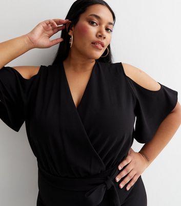 Black jumpsuit cold shoulder online