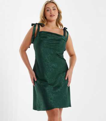 QUIZ Curves Green Floral Satin Tie Strappy Mini Slip Dress