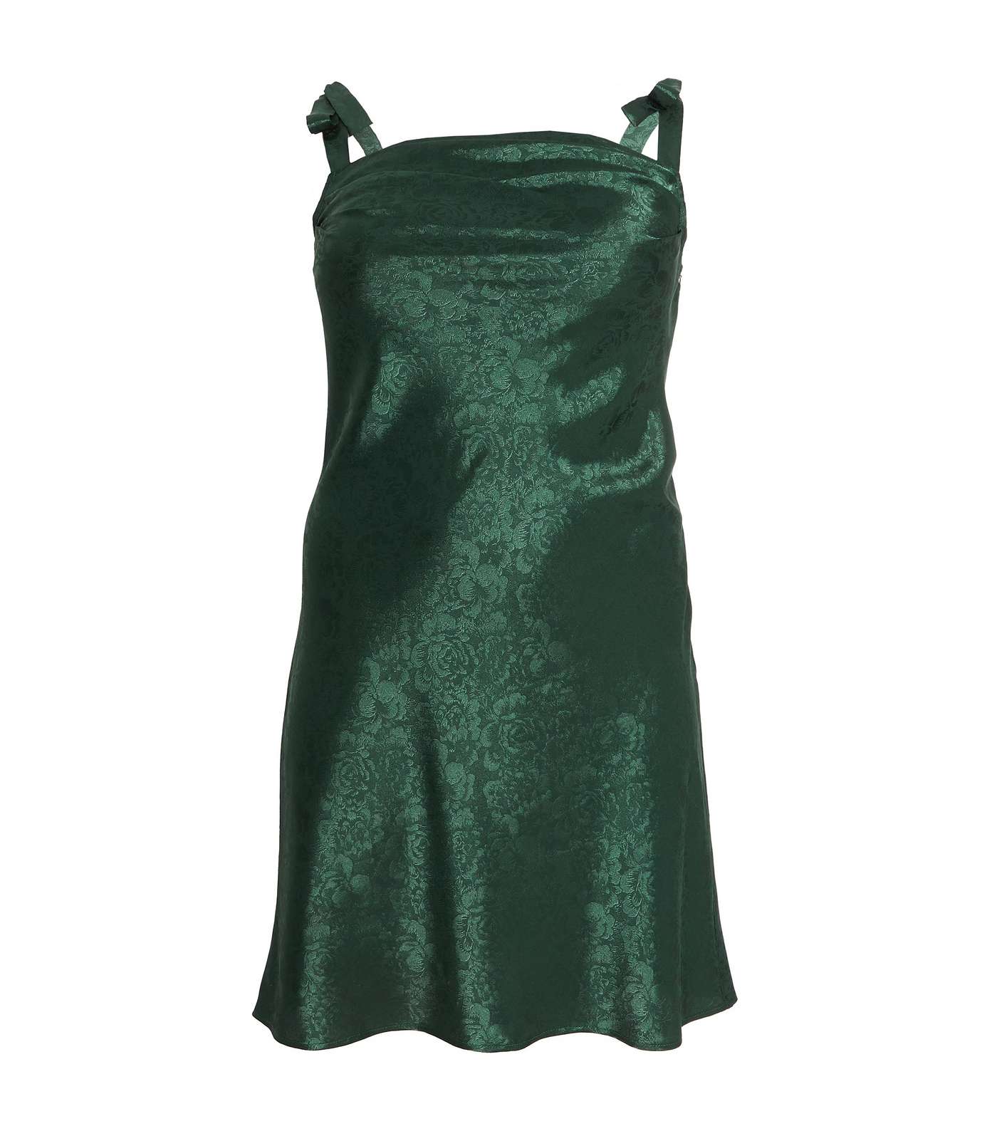 QUIZ Curves Green Floral Satin Tie Strappy Mini Slip Dress Image 4