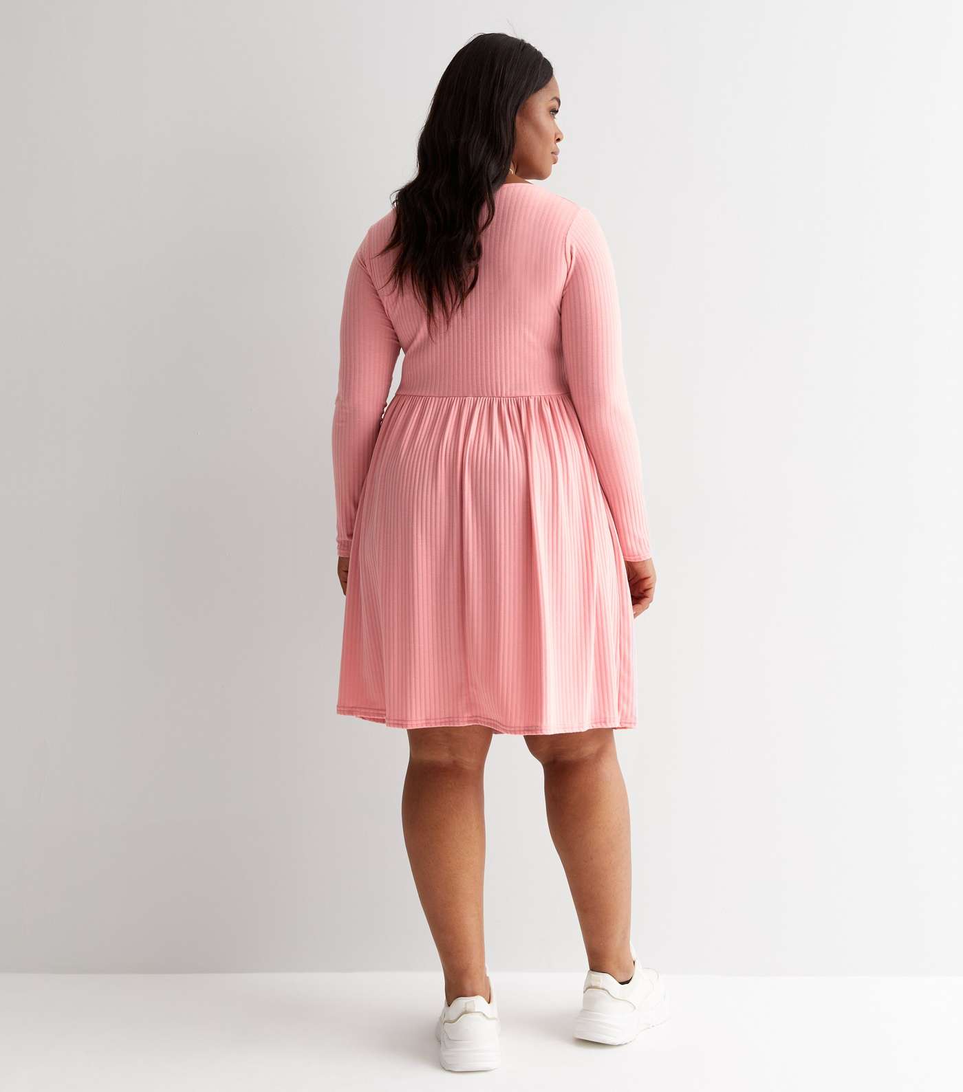 Curves Pink Ribbed Twist Front Midi Dress Image 4