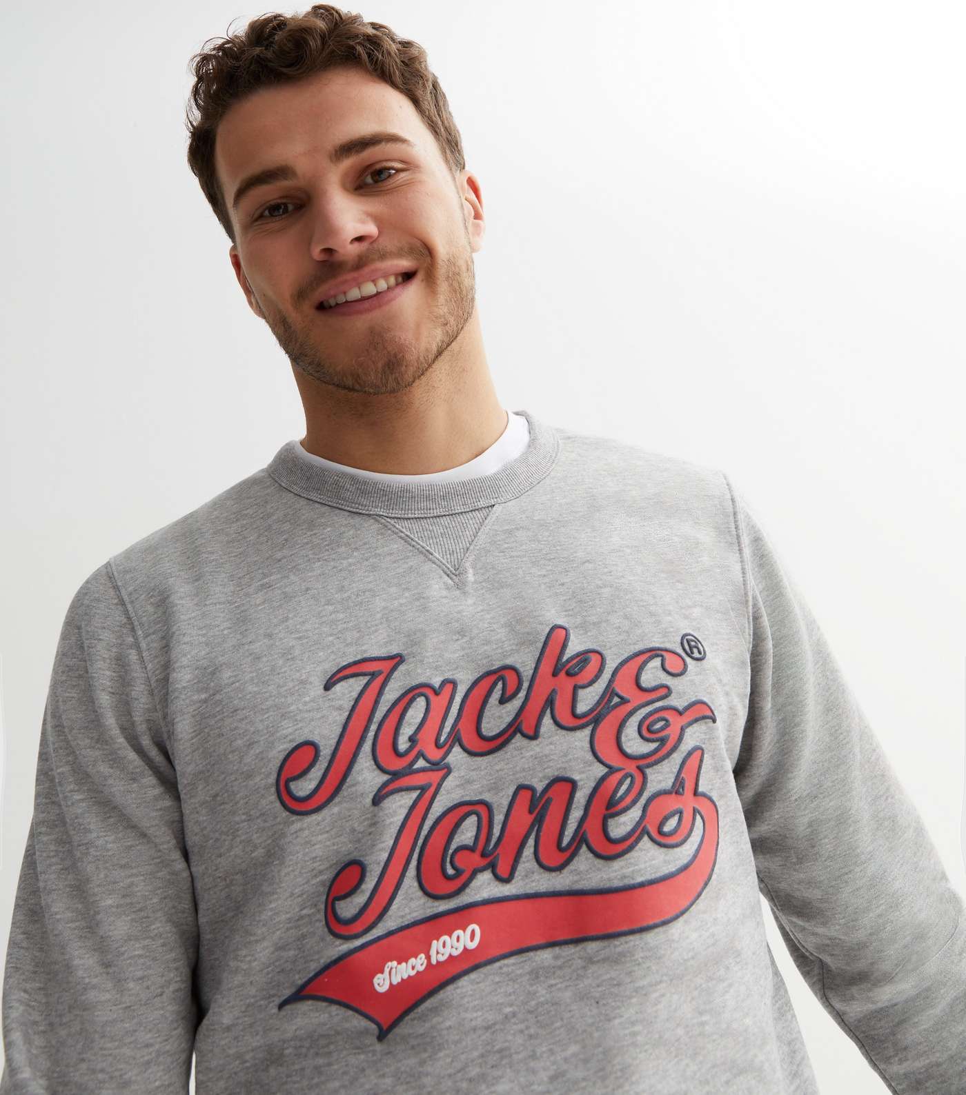 Jack & Jones Pale Grey Crew Neck Logo Sweatshirt Image 3