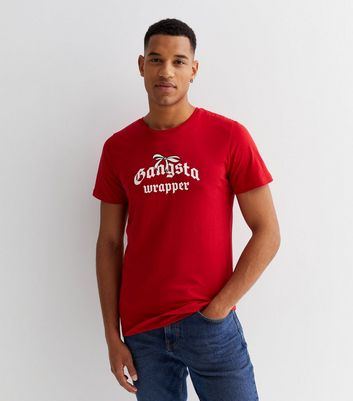 Men's Jack & Jones Red Gangsta Wrapper Logo T-Shirt New Look