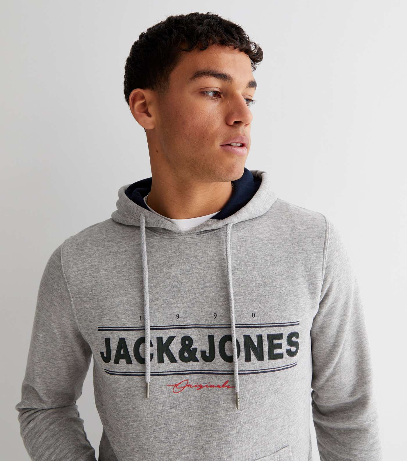 Jack & Jones Pale Grey Pocket Front Logo Hoodie