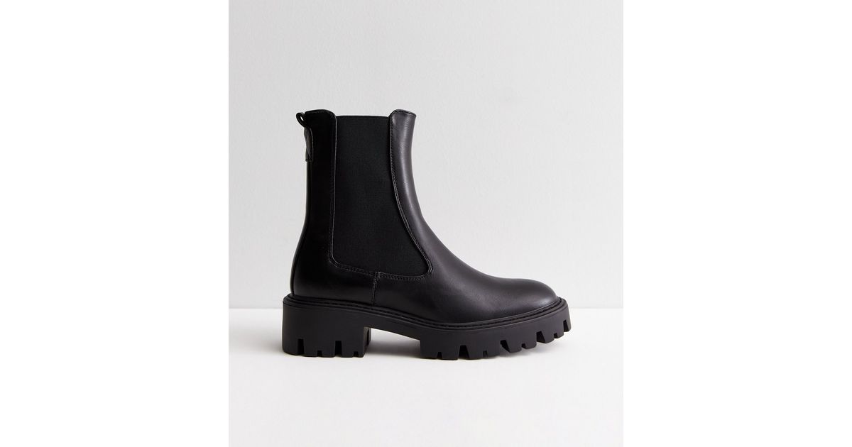 ONLY Black Leather-Look Chunky Biker Boots | New Look