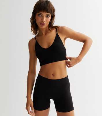 ONLY Black Ribbed V Neck Strappy Seamless Bralette