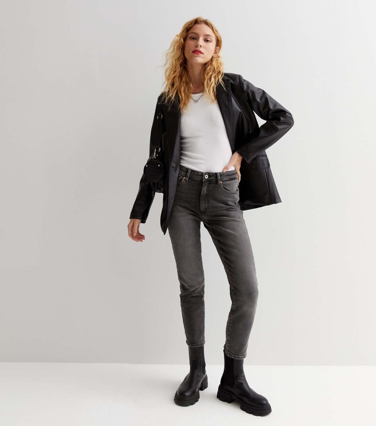Women's Dark Grey Stretch High Waist Straight Leg Jeans ONLY New Look