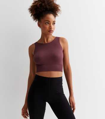 ONLY PLAY Dark Purple Ribbed Sports Crop Top