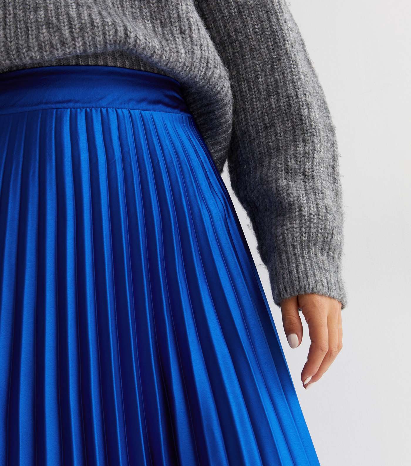 Blue Satin Pleated Midi Skirt Image 4