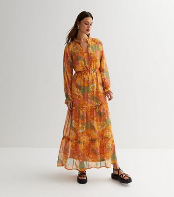 Long sleeve floral sale chiffon maxi dress