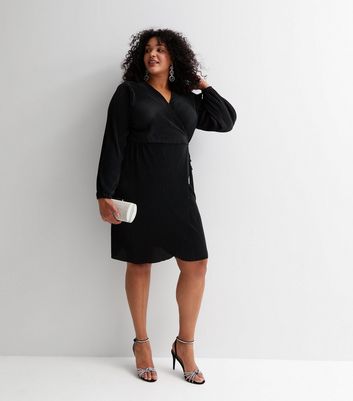 Black wrap around shop dress plus size