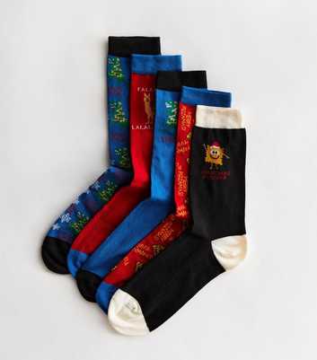 5 Pack Multicoloured Mixed Christmas Socks