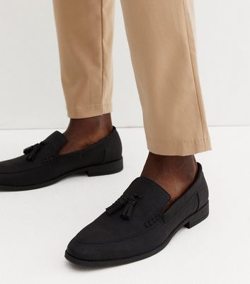 Men's Black Suedette Tassel Trim Loafers New Look