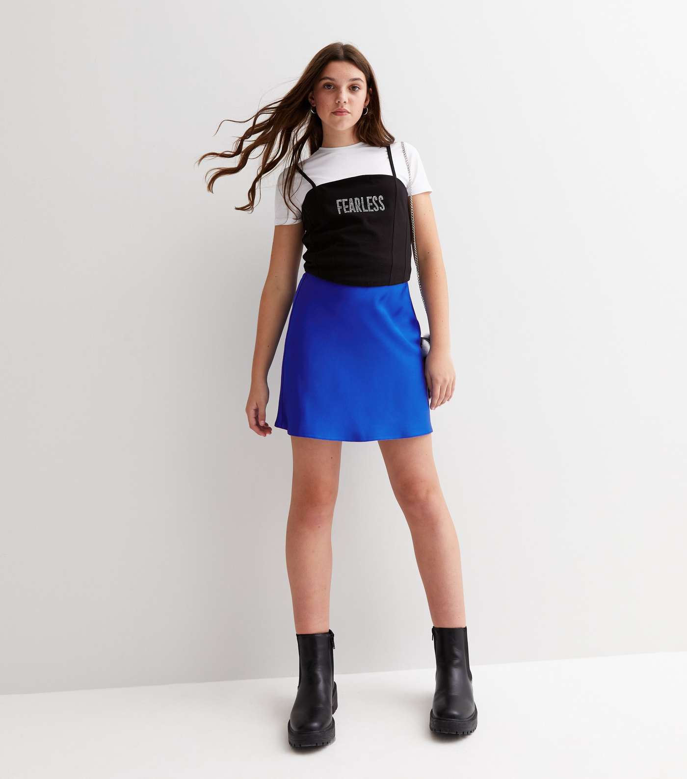 Girls Blue Satin High Waist Mini Skirt