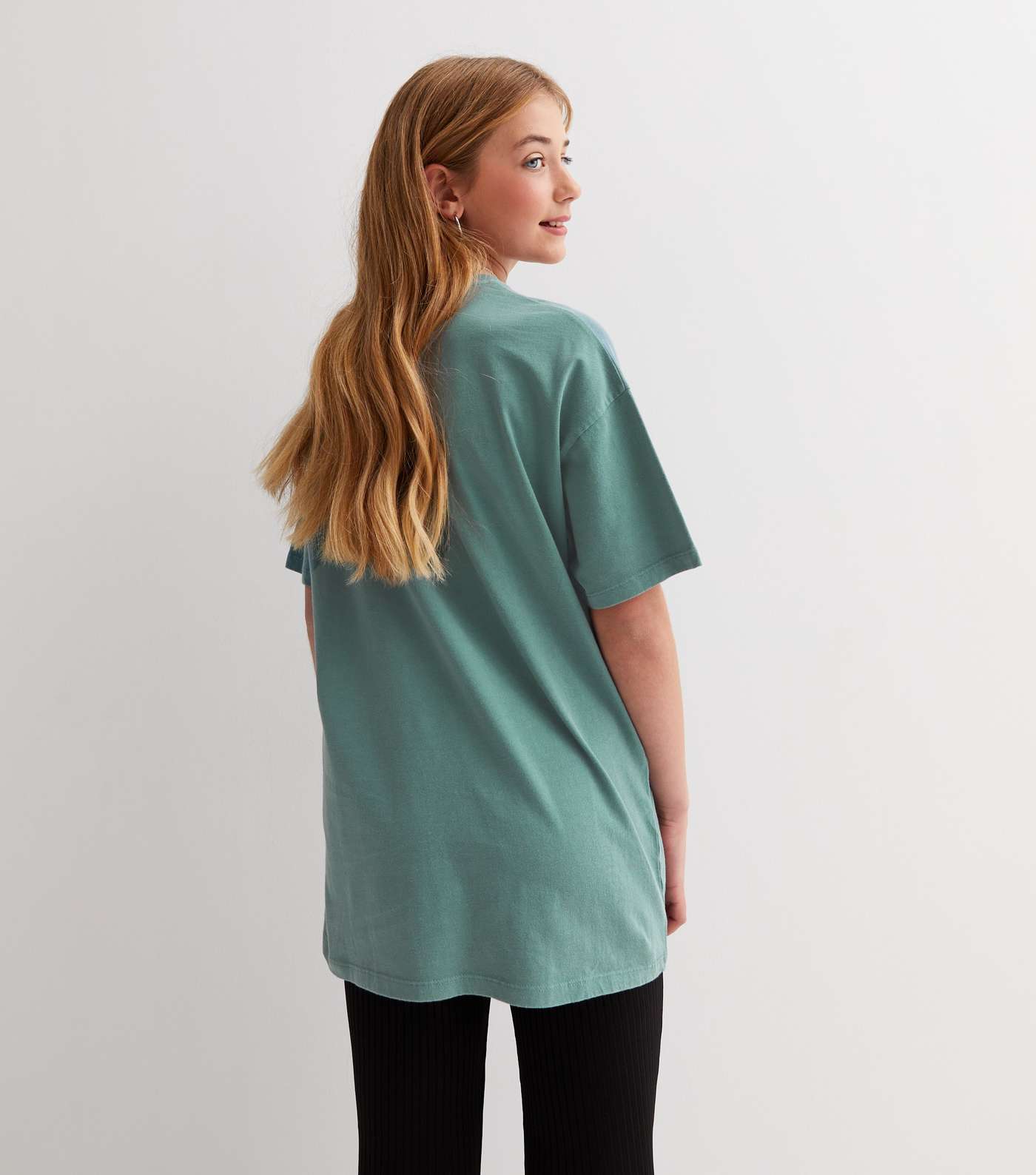 Girls Mint Green Butterfly Logo Oversized T-Shirt Image 4