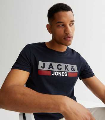 Jack & Jones Navy Crew Neck Short Sleeve Logo T-Shirt