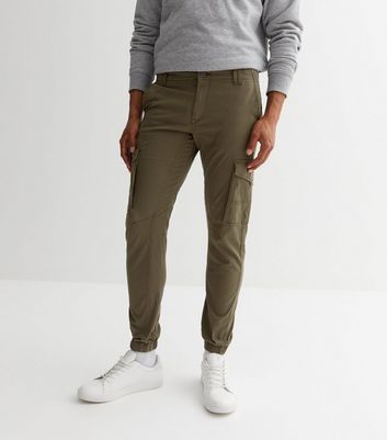 Men's Jack & Jones Khaki Tapered Leg Patch Pocket Cargo Trousers New Look