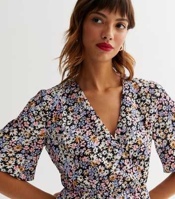 JDY Pink Floral V Neck Peplum Wrap Top