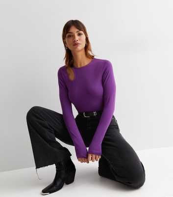 Purple Cut Out Long Sleeve Bodysuit