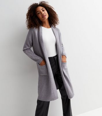 new look long grey cardigan