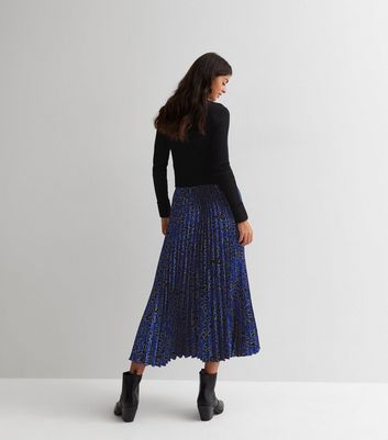 Oasis blue outlet leopard pleated skirt