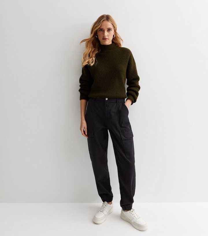 Black Cotton Cuffed Cargo Trousers | New Look