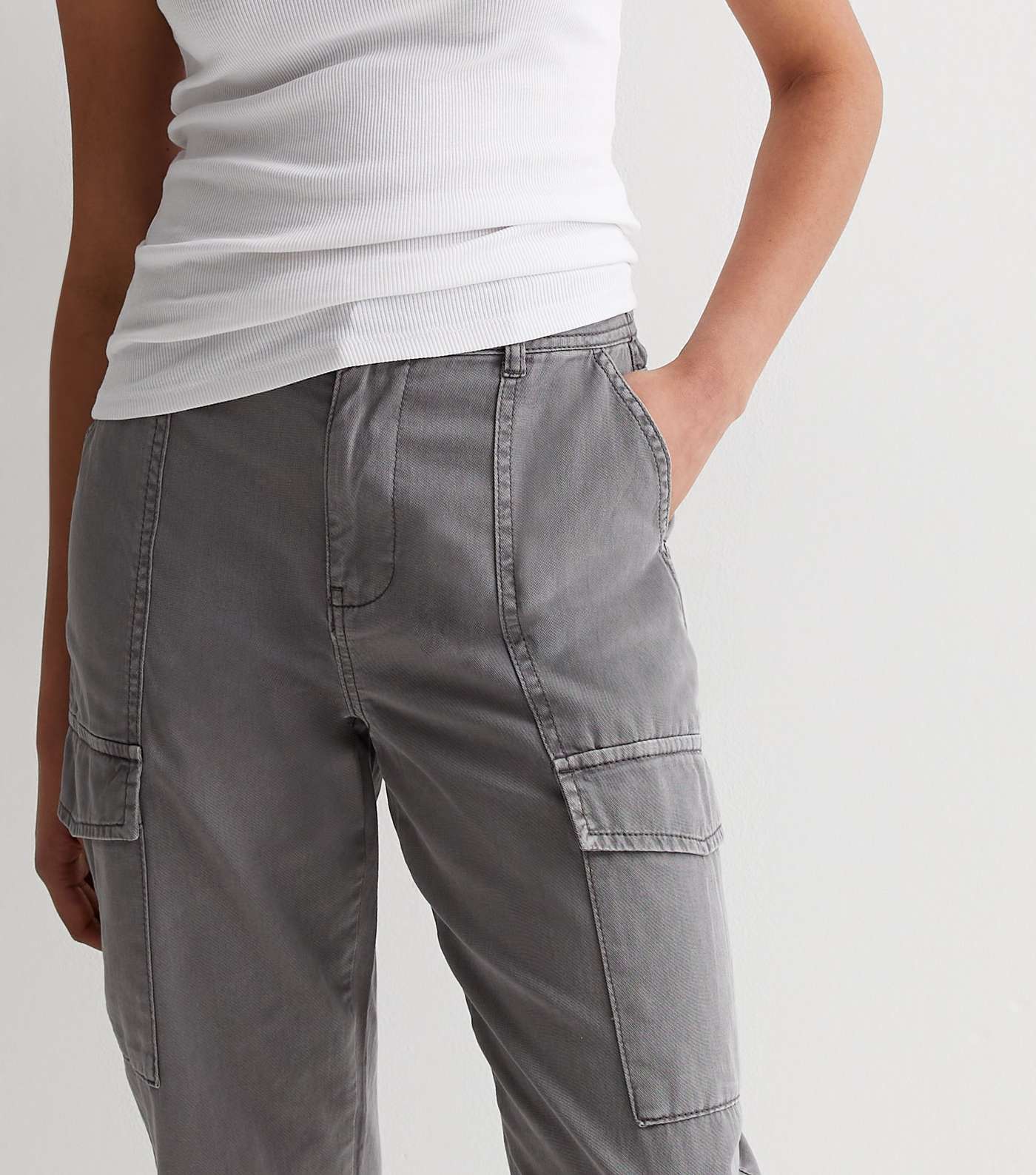 Dark Grey Cotton Cuffed Cargo Trousers Image 3