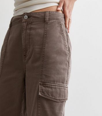 Stone Cotton Cuffed Cargo Trousers