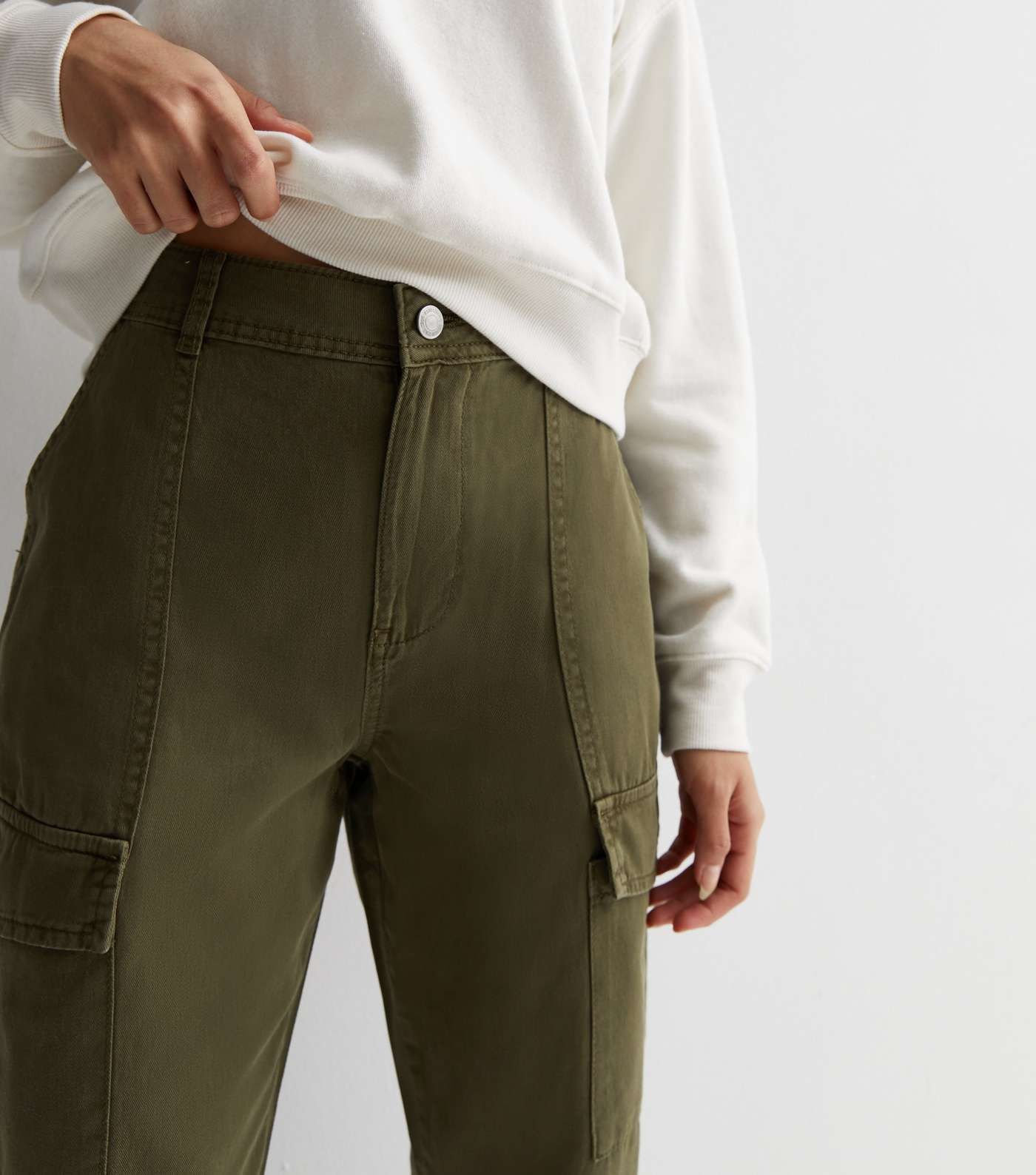 Khaki Cotton Cuffed Cargo Trousers Image 2