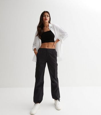 Buy AOWEER Womens High Waisted Black Cargo Pants with Pockets Baggy Solid  Y2k Streetwear Pants Plusblack Large at Amazonin