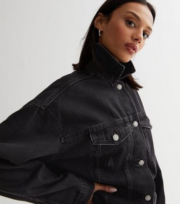 Oversized black clearance cropped denim jacket