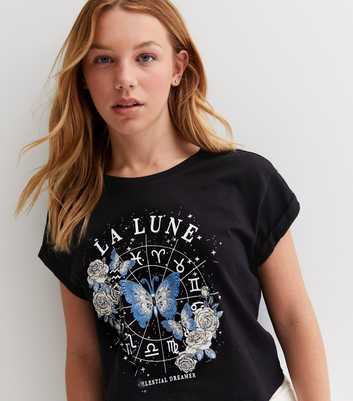 Girls Black Butterfly La Lune Mystic Logo T-Shirt