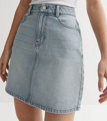 Pale Blue High Waist Denim Mom Skirt