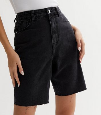 Long black store denim shorts womens